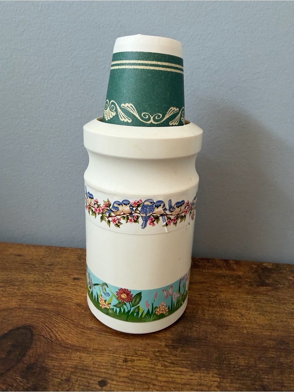 Vintage Dixie Cup 30 Cup Bathroom Cup Dispenser Bluebird Butterfly Floral Decor